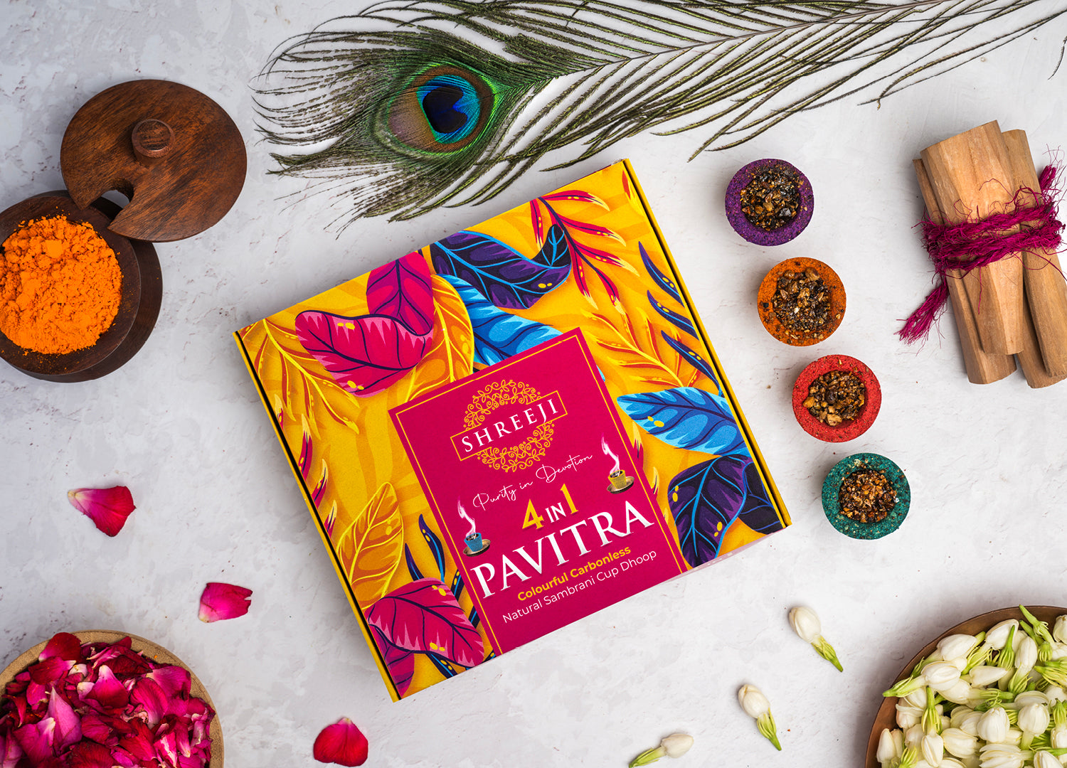 Shreeji Pavitra Sambrani Color Dhoop Cup | 4-in-1 – Shreeji Agarbatti