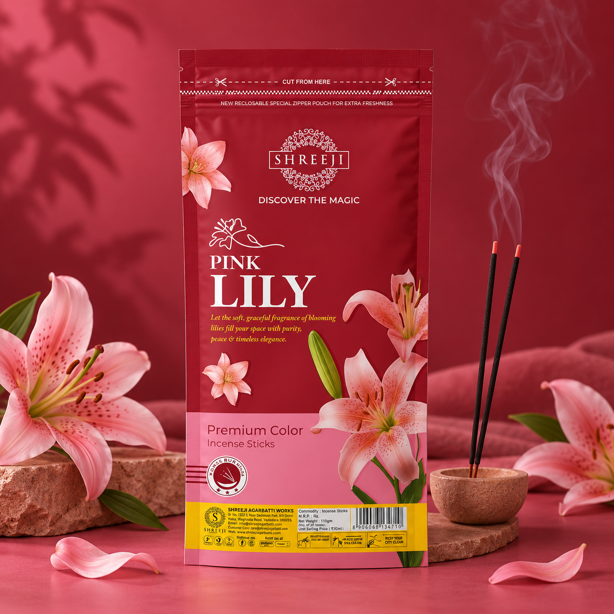 Pink Lily Premium Color Incense Sticks Zipper Pouch - lifestyle image 1